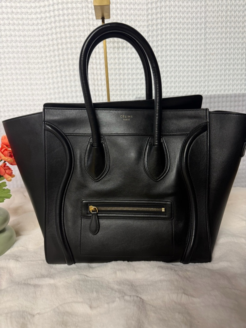Celine Medium Luggage Phantom Tote Black Smooth Leather